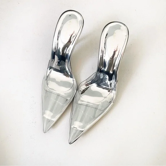 Good American CINDER-F*CKING-RELLA Pumps Clear PVC Silver Size 8 - Picture 2 of 7
